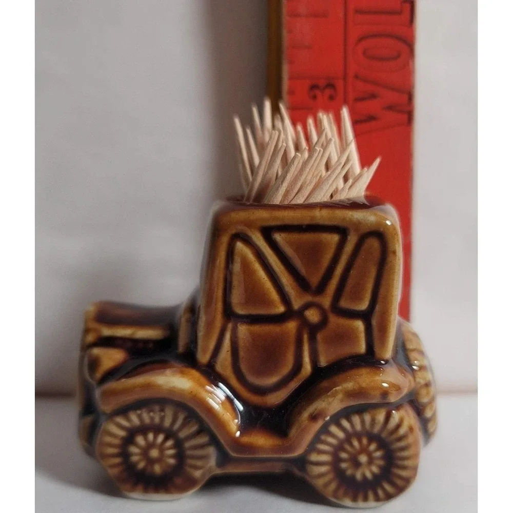 Ceramic Car Toothpick Holder Brown Glazed Retro Novelty Small‎ Kitchen Decor